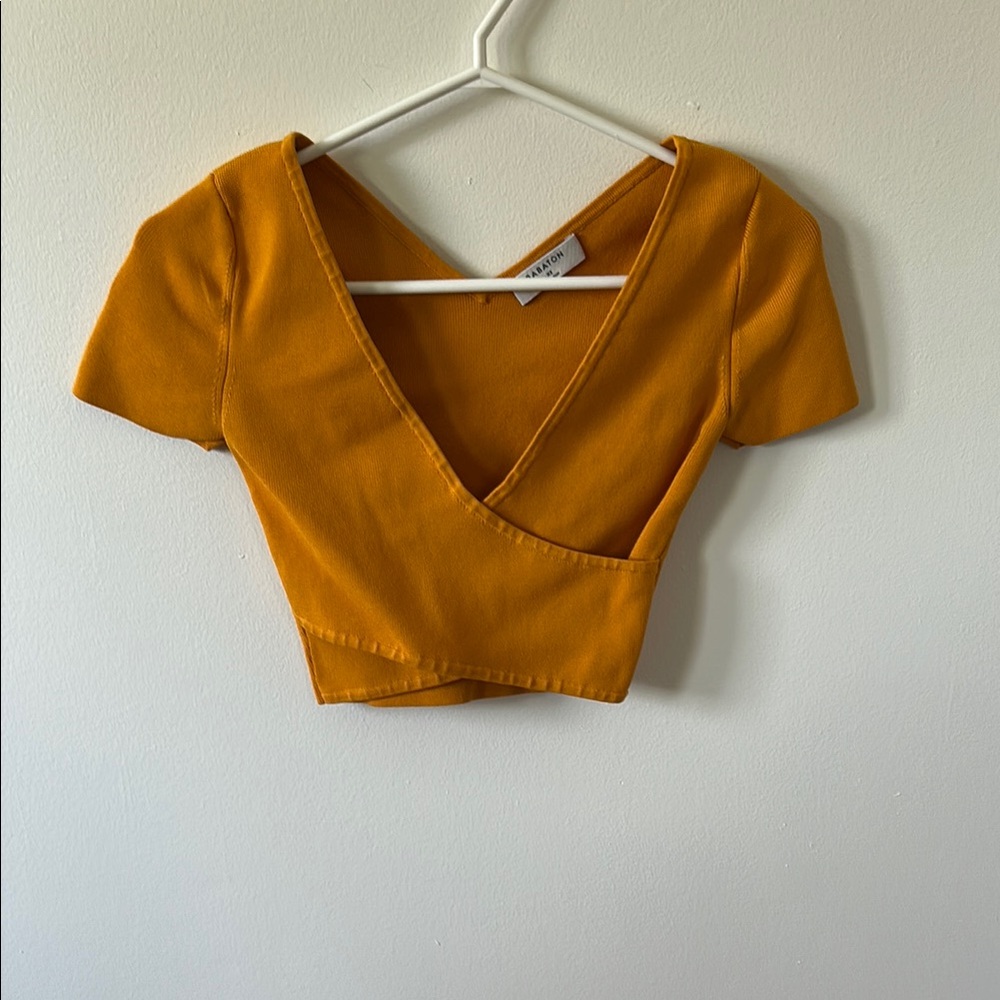 Babaton Yellow Wrap Crop Blouse